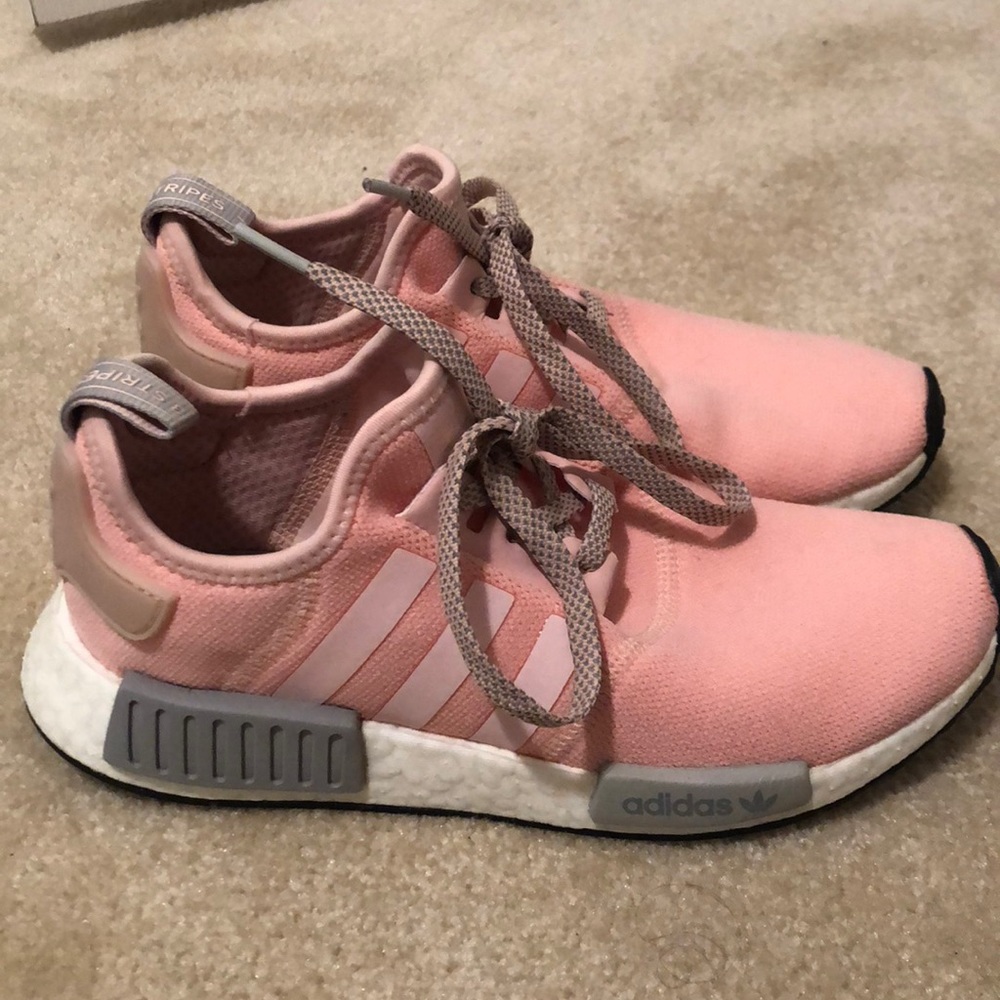 Pink and grey NMD adidas shoes